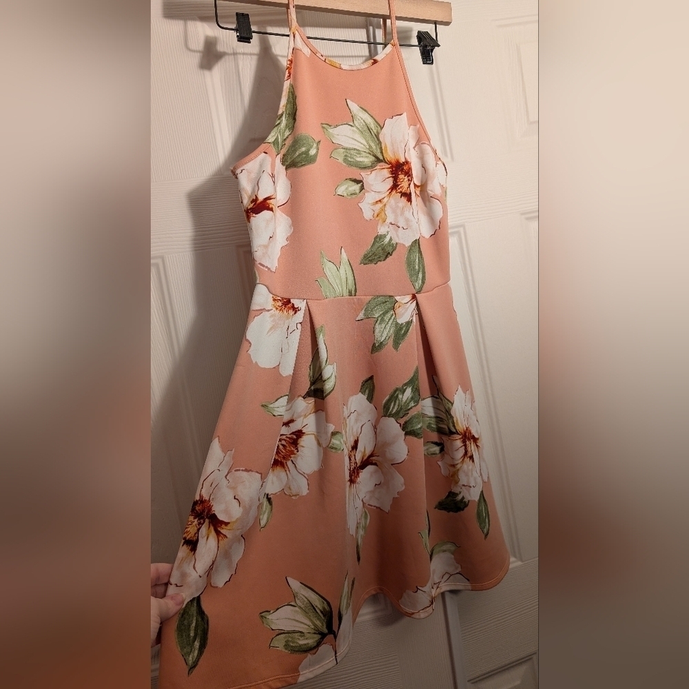 Monteau Pink Floral Halter Mini Dress - Picture 4 of 6